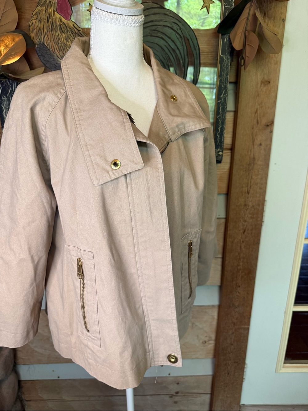 Nine West Beige Utility Jacket with Gold-Tone Hardware XL
